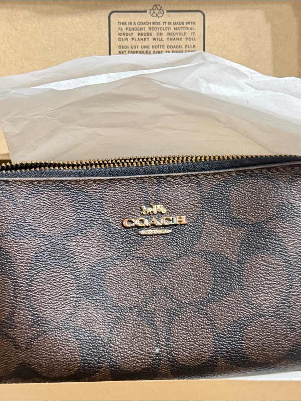Coach Brown Signature Canvas Wristlet with Gold Hardware